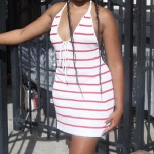 wild fable White and Red Striped Halter Mini Dress